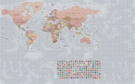 Фотообои Политическая карта мира с флагами Fototapete3d — Фабрика