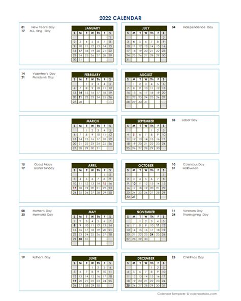 2022 Annual Calendar Vertical Template Free Printable Templates