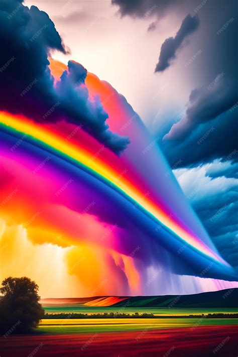 Premium Ai Image Rainbow Storm Clouds Over A Landscape Thunder And