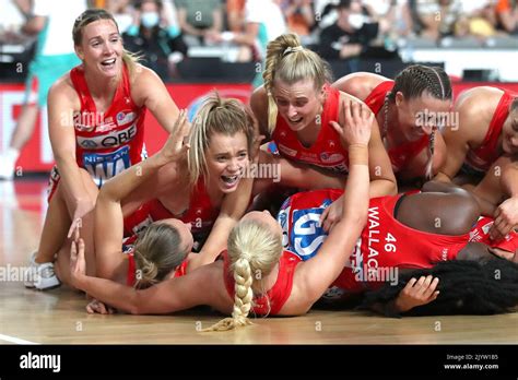 the swifts celebrate the win during the super netball grand final match between giants netball