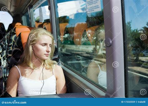 Beautiful Girl In The Bus Stock Image Image Of Portrait