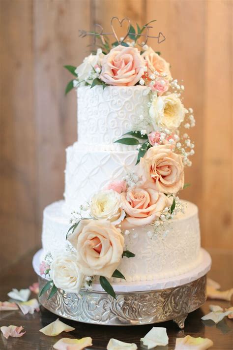 White Buttercream Wedding Cake Garden Roses