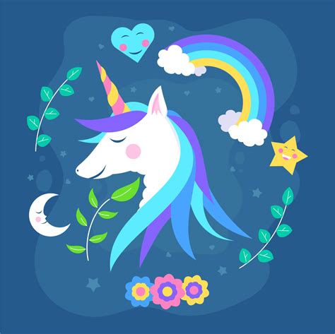 unicorn bust surrounded by flowers moon and stars - Download Free ...