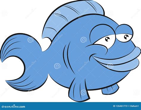 Cute Blue Cartoon Fish Smiles As It Looks Ahead Stock Vector