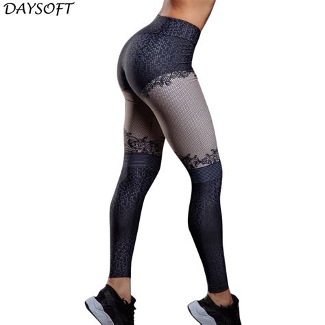 Daysoft High Waist Slim Fitness Leggings Women Black Push Up Elastic