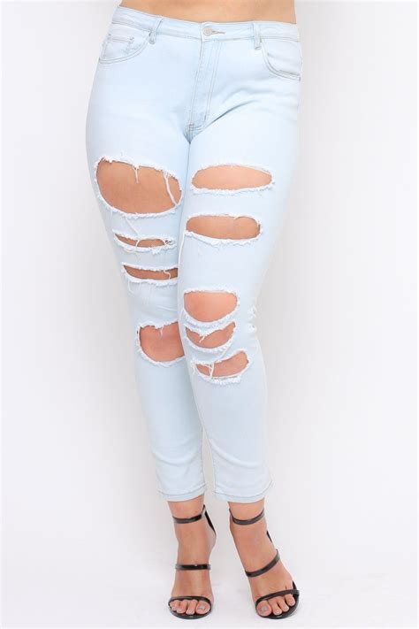 This Plus Size Extra Stretch Skinny Jeans Features A Demolished Front