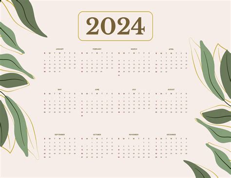 Calligraphy Year 2024 Calendar in EPS, Illustrator, JPG, Word, SVG
