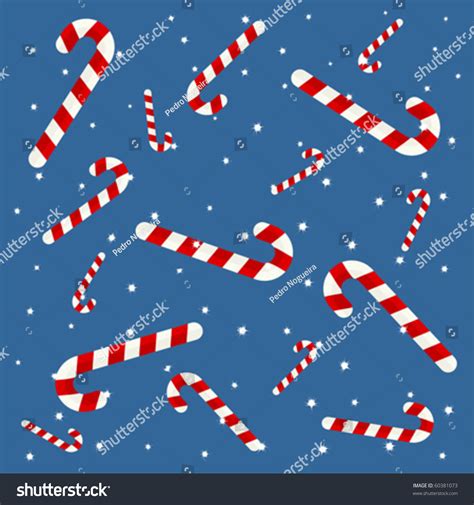 Candy Cane Background With Snow Flakes Over Blue Stock Vector
