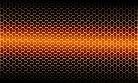 Abstract Orange Light Metallic Hexagon Mesh Pattern On Black Design