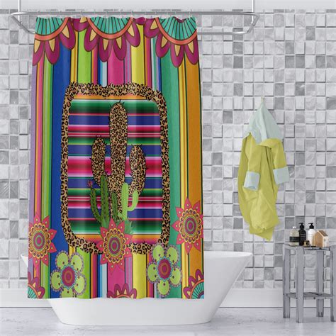 Southwest Serape Cactus Shower Curtain Optional Bath Mat And Etsy