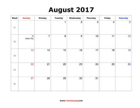 August 2017 Calendar Png By Huy Tran Medium