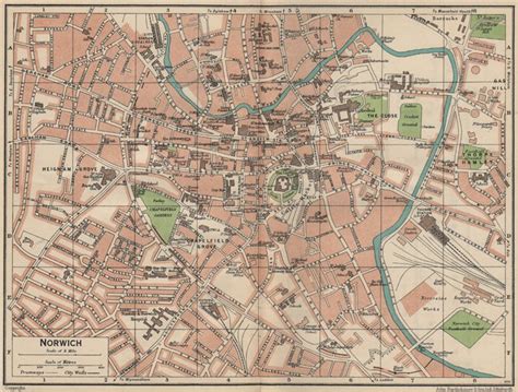 Norwich Vintage Town City Map Plan Norfolk 1939 Old Vintage Chart