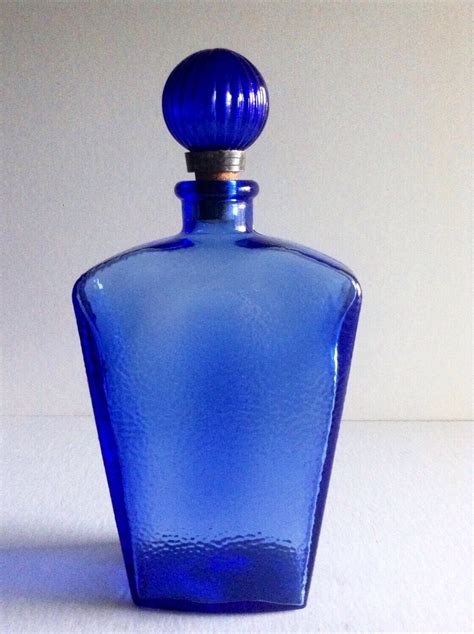 Vintage Textured Dark Blue Glass Bottle With Stopper Vintage