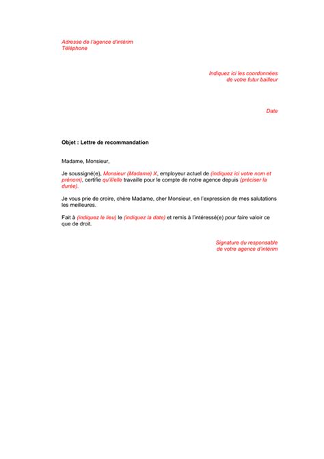Lettre De Recommandation DOC PDF Page Sur