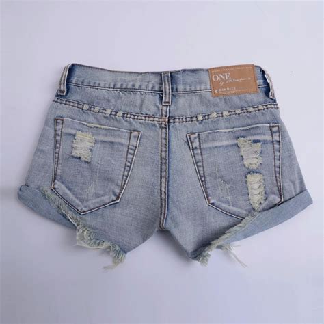 2020 Wholesale Denim Shorts Women Vintage Ripped Hole Fringe Denim Thong Shorts Women Sexy