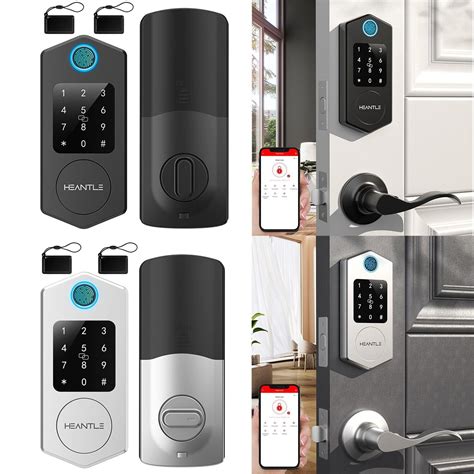 Front Door Lock Set With Handle Heantle Fingerprint Keyless Entry Smart