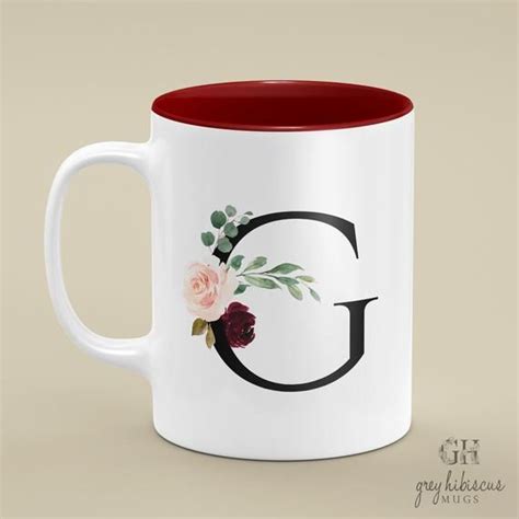 Personalised Dark Floral Initial Mug Initial Mug Alphabet Etsy Uk