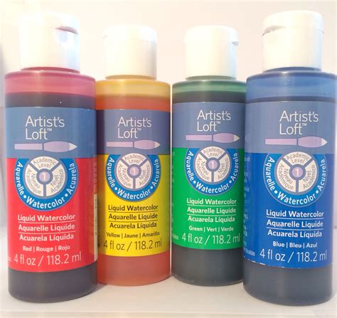 Artist Loft Liquid Watercolors 4 Oz In Blue Red Yellow And Green