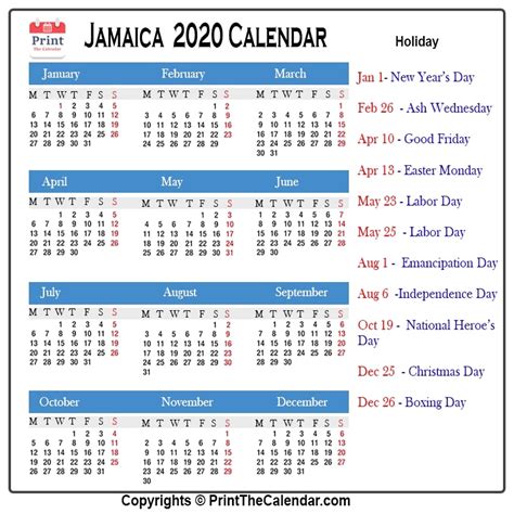Jamaica Holidays 2020 2020 Calendar With Jamaica Holidays Holiday