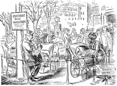 The phrase polling station is also used in american english and in british english, although polling place is the building and polling station is the specific room (or part of a room) where voters cast their votes. Women's Suffrage Cartoon - Polling Place Nursery | ClipArt ETC
