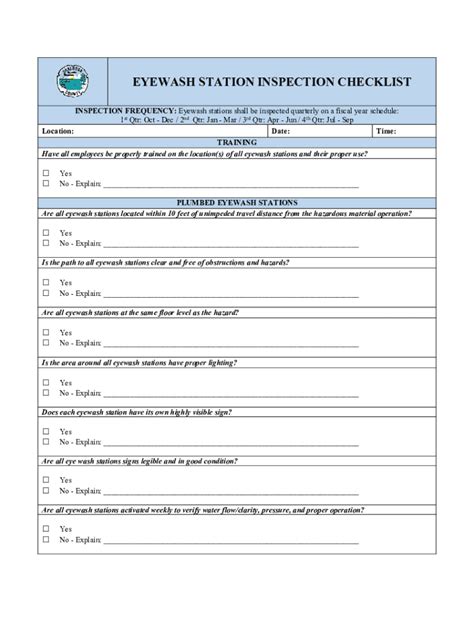 Fillable Online Clarifying Eyewash Station Inspection Requirements Fax Email Print Pdffiller