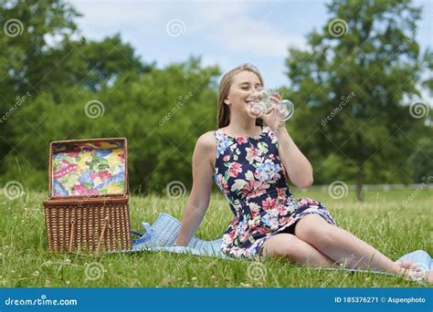 Stunning Young Blonde Woman Picnic Stock Image Image Of Glass