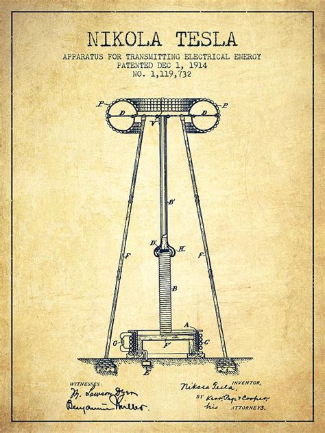 Nikola Tesla Energy Apparatus Patent Drawing From 1914 Vintage By