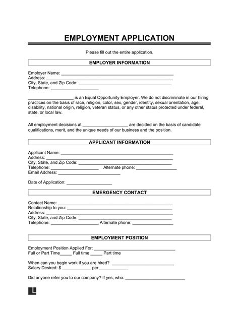 Free Employment Application Form Pdf And Word Legal Templates