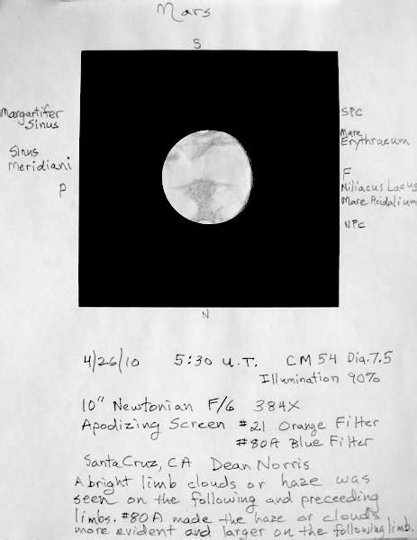 Mars Sketch 42610 Solar System Observing Cloudy Nights