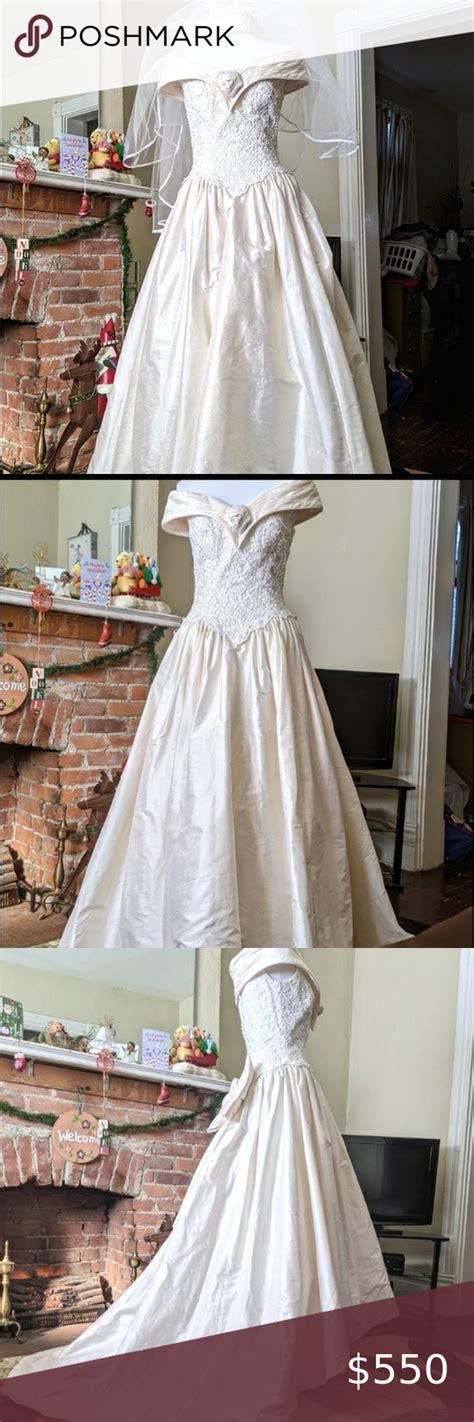 90s Raw Silk Wedding Dress With Matching Original Veil Silk Wedding