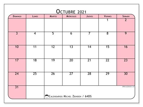 Calendario “64ds” Octubre De 2021 Para Imprimir Michel Zbinden Es