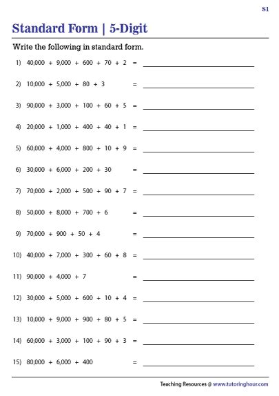Writing 5 Digit Numbers In Standard Form Worksheets