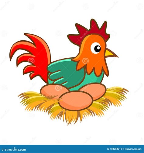 Cute Hen Is Laying Eggs On The Nest Stock Vector Illustration Of