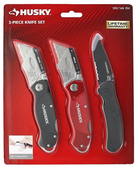 Husky 98383 3 Piece Utility Knife Set 1 Fixed Blade Knife 2