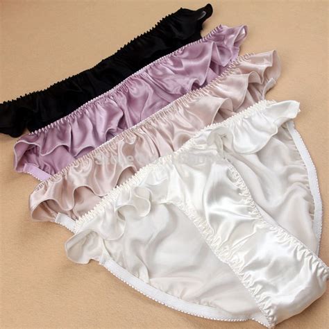 Ruffle Pure Silk Solid Panties Women Mulberry Silk Antibiotic Sexy Plus Size Briefs L XL