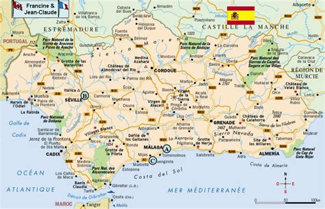 Carte de l'espagne détaillée avec tous les endroits et lieux d'intérêt touristique (villes, parc nationaux et monuments). Andalousie » Vacances - Arts- Guides Voyages