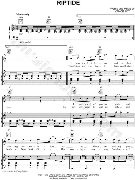 Vance Joy Riptide Sheet Music In A Minor Transposable Download
