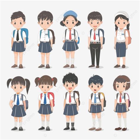 Student Wearing Uniform Character Collection Back To School Book