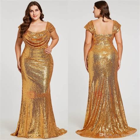 Sparkly Gold Sequined Plus Size Evening Mother Of The Bride Dress