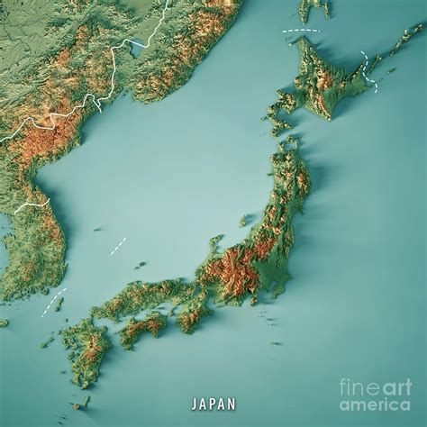 Japan 3d Render Topographic Map Border Digital Art By Frank Ramspott