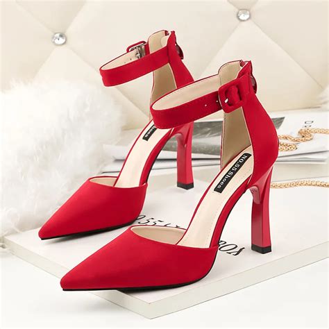 Fashion Buckle Strap Pumps Women Sexy High Heels Woman Party Shoes Elegant Pointed Toe Shallow