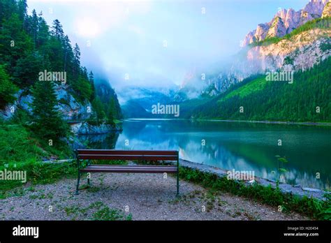 Fantastic Morning On Mountain Lake Gosausee Located In The Austia