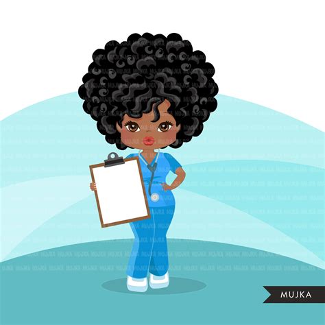 Afro Black Woman Nurse Clipart With Scrubs And Patient Chart African A