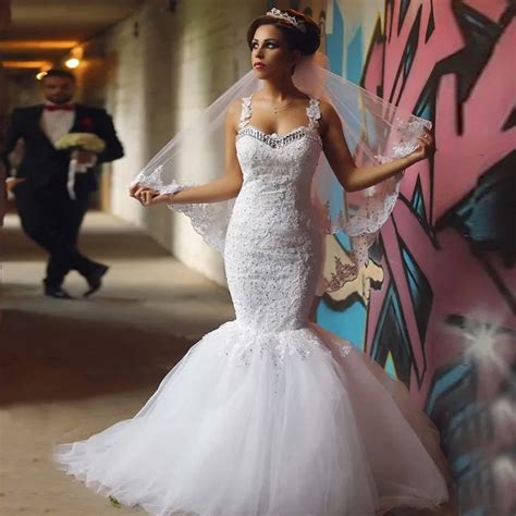 2017 New Mermaid Luxury Spaghetti Straps Wedding Dress With Lace Sweetheart Vestido De Novia