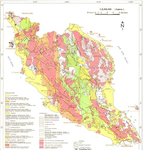In order to assess the availability of th resources in peninsular malaysia, the geological settings and soil framework of peninsular malaysia are addressed. The geological map of West Malaysia with sampling sites [3 ...
