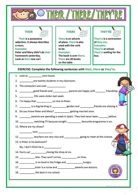 THEIR, THERE & THEY'RE worksheet - Free ESL printable worksheets made ...