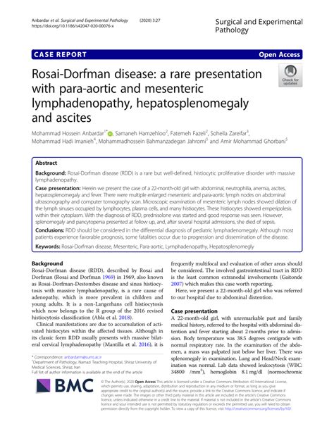 Pdf Rosai Dorfman Disease A Rare Presentation With Para Aortic And