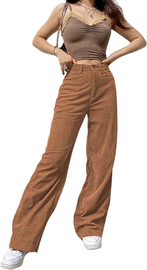 Women Corduroy Pants Brown Vintage Y2k Straight Leg Baggy Trousers High Waist Cargo Pants Women