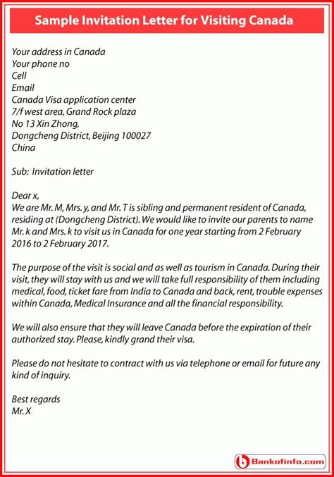 Out of 18 applications for a visiting visa, the american embassy denied just one applicant, and that applicant who was denied had lied about a prior visit to america, when she stayed past the duration. Invitation Letter To Visit Canada | Letters - Free Sample ...
