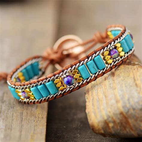 Nieuwste Bohemian Wrap Armband Turkoois Ketting Weven Statement